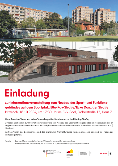 ein Sportplatz und ein Entwurf für einen Neubau in Rot